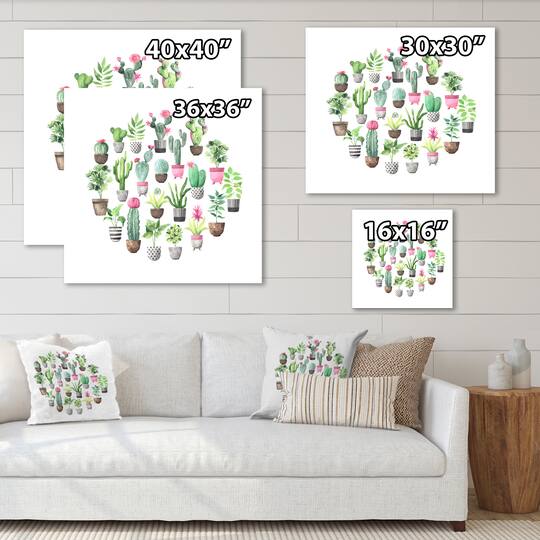 Designart - Cacti In Ceramic Pots In Gentle Tones II